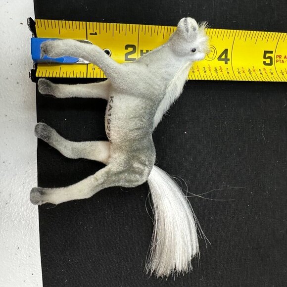 Vintage White Flocked Pony Fur Mane Tail 3in Miniature Horse Toy Fuzzy White - Picture 10 of 14